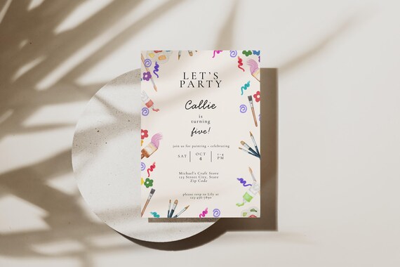 Paint Party Birthday Invitation • Art Birthday Invite • Kids Painting Party • Editable Canva Template • Girls Birthday Invite