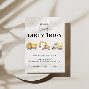 Dirty 3rd-y Birthday Invitation, Construction Birthday Invitation, Construction Vehicles Party, Dump Truck Birthday, Boy Birthday Invitation
