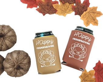 Min Set of 4 Happy Friendsgiving Can Coolers, Friendsgiving Cozies, Fall Party Favors, Thanksgiving can coolers, Friendsgiving Gifts