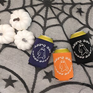 Let&#39;s Get Sheet Faced Halloween Ghost Can Coolers, Personalized Halloween Ghost Cozies, Halloween Party Favors, Halloween Can Coolers