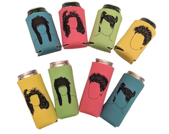 Min Set of 4 80s Party Personalized Can Coolers, 80s Cozies, 80s Party Favors, Eighties Hairstyle Koozies, 80s Decorations