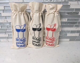 Home Sweet Home Wine Bag, New Homeowner Wine Gift Bag, Realtor Closing Gift Idea, Housewarming Gift, New Home Gift Idea