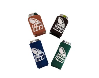 Min Set of 4 Game Day Can Coolers, Personalized Cozie, Football Party Favor, Tailgating Can Coolers, Man Cave, Gift For Him, Sunday Football