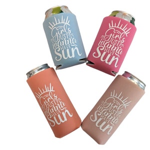 Min Set of 4 Personalized Girls Trip Slim Can Coolers, Girls Trip Cozies, Girls Trip Gift, Slim Can Coolers, Beach Can Coolers