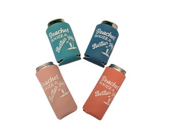 Beaches Booze and Besties Can Coolers, Girls Trip Koozies, Beach Vacation