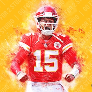 Patrick Mahomes Edit, Kansas City Chiefs, téléchargement numérique, impression, toile, art mural, art sportif, cadeau homme des cavernes, affiche