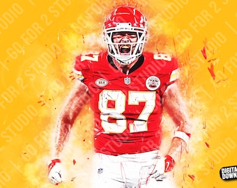 Travis Kelce Edit, Kansas City Chiefs, digitale download, afdrukken, canvas, kunst aan de muur, sportkunst, cadeau man Cave, poster