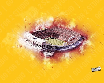 Kansas City Chiefs Stadium-redigering, pilspets, digital nedladdning, tryck, canvas, väggkonst, sportkonst, man cave-present, affisch