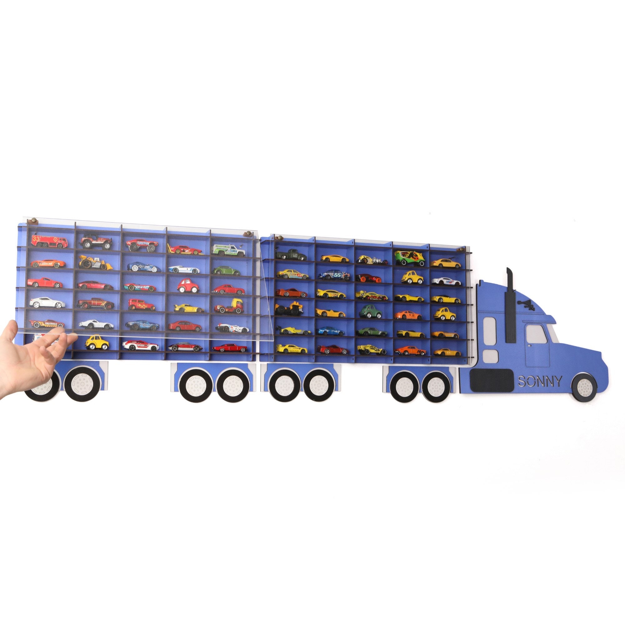 Organisateur Mural Suspendu Pour Voitures Hot Wheels – 120 Emplacements, Bleu Foncé, Vitrine Chambre Enfant & Salon