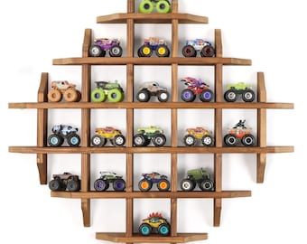Natural Wood Monster Truck Display Case: Hotwheels Compatible Storage
