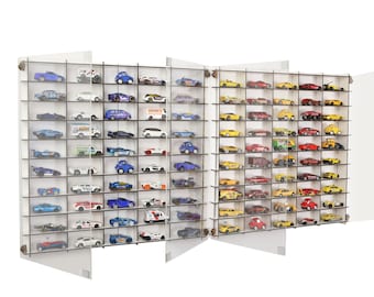 Hot Wheels 1/64, vitrine compatible avec les voitures d'allumettes et les voitures moulées sous pression avec couvercle en acrylique, rangement pour petite voiture, étagère murale avec couvercles en plexiglas