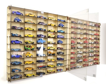 Hot Wheels 1/64, vitrine compatible avec les voitures d'allumettes et les voitures moulées sous pression avec couvercle en acrylique, rangement pour petite voiture, étagère murale avec couvercles en plexiglas