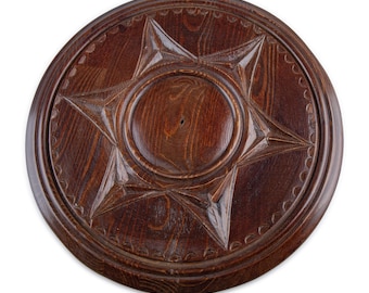 Medalhão de teto rústico artesanal em madeira, revestimento decorativo para teto (39 cm)