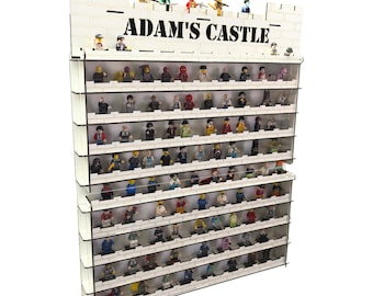 Vitrine met minifiguren, met Lego compatibele wandplank met plexi-hoes