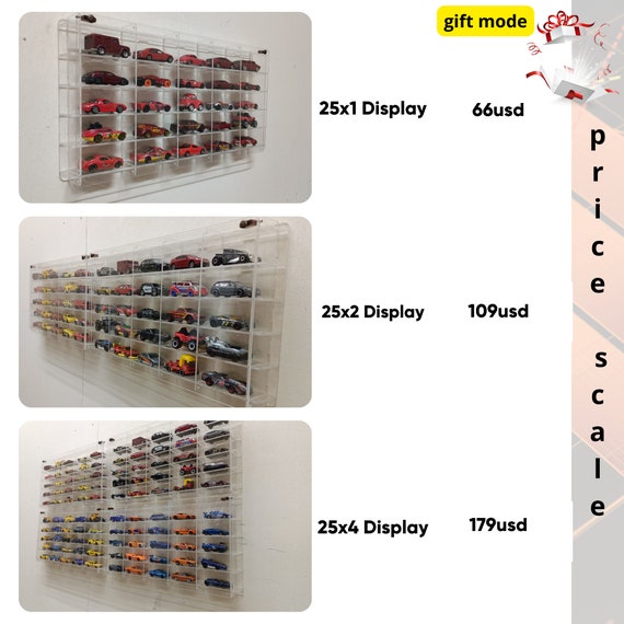 Vetrina da parete in acrilico per tre modellini di auto in scala 1:18