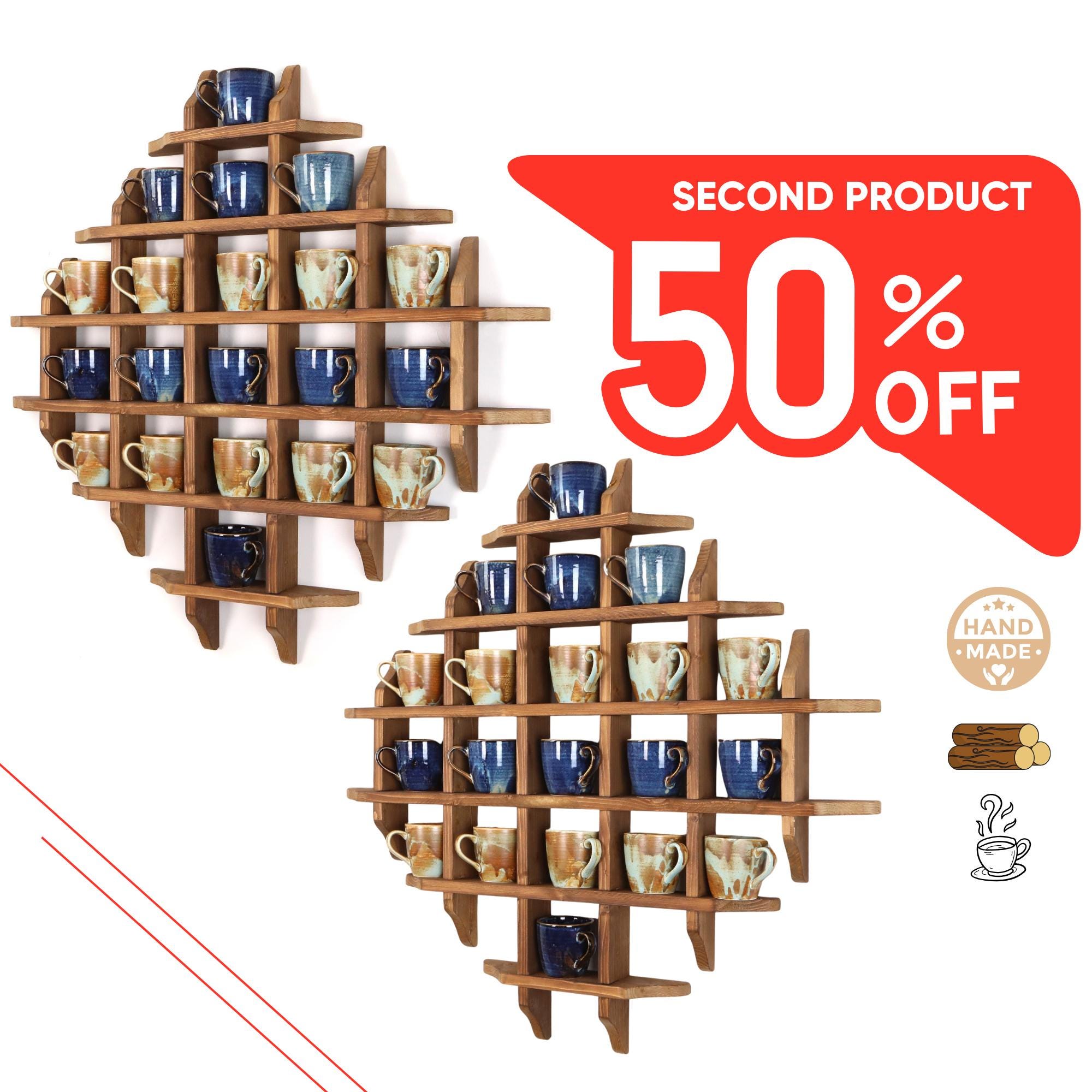 Natural Wood Mug Rack: Wall Mounted Coffee Cup Display - Etsy