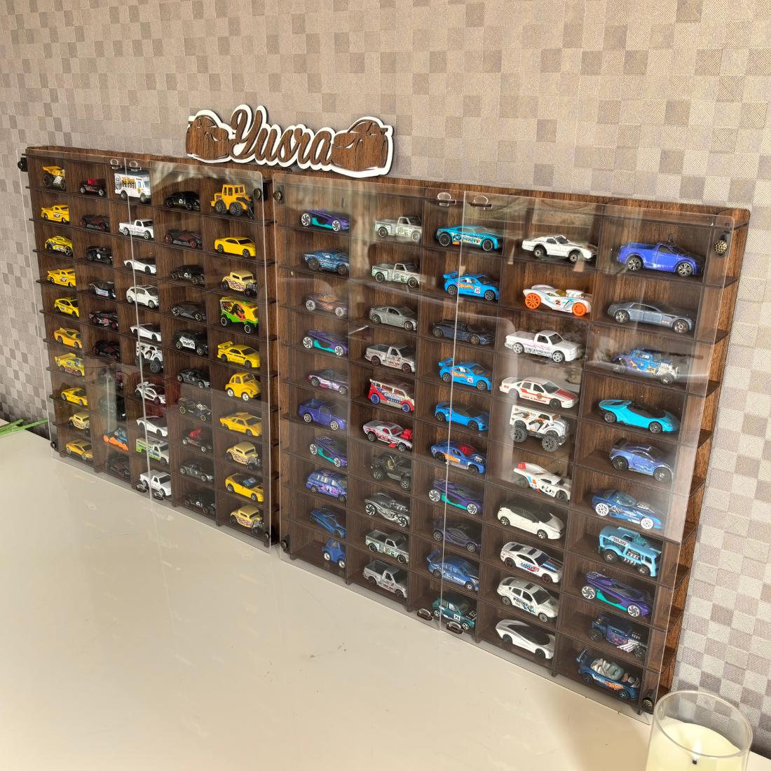 Scaffale 100 Auto Scaffale Parete Per Auto Giocattolo 1:64 - Espositore In Legno Per Hot Wheels, Contiene Fino A 100 Auto Porta Auto Giocattolo Da Parete - Foto 3