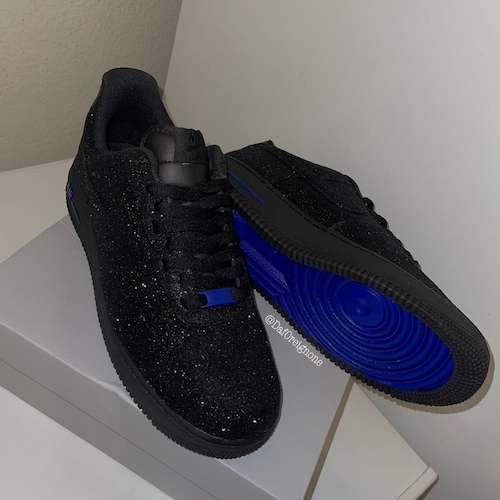 Custom AF1 Black Glitter Air Force 1s With Hot Pink Bottoms Etsy