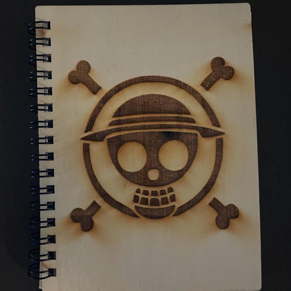 Anime One Piece Inspired Wooden Engraved Sketch Book, Journal, notepad