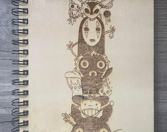 Laser Engraved Anime Studio Ghibli inspired Spiral Sketch Notebook/Journal