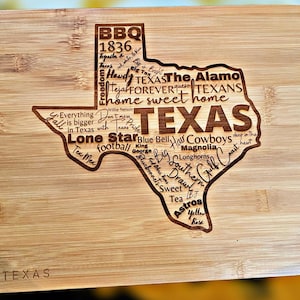 Laser Engraved Bamboo TEXAS Lone Star State Charcuterie Board*Cutting Board*Serving Board*Kitchen Decor/ Gift Ideas