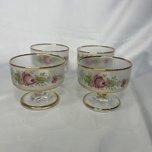 Vintage mattierte klare handbemalte Sherbet Sorbet Gläser von Interpur