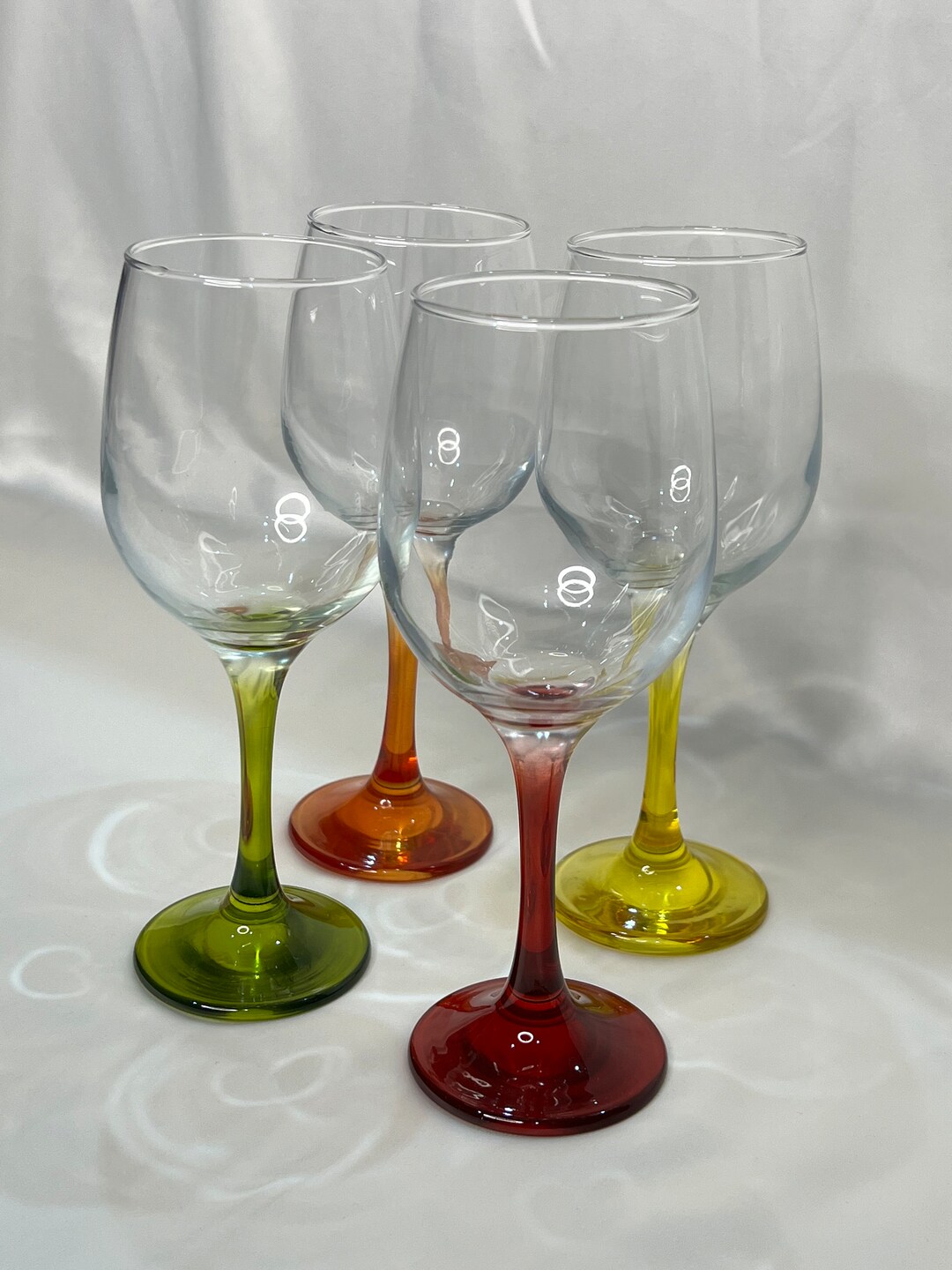 Set of 4 Mixed Color Wine Glasses, Rainbow Glassware, Multi Colored Cocktail Glasses Barware
