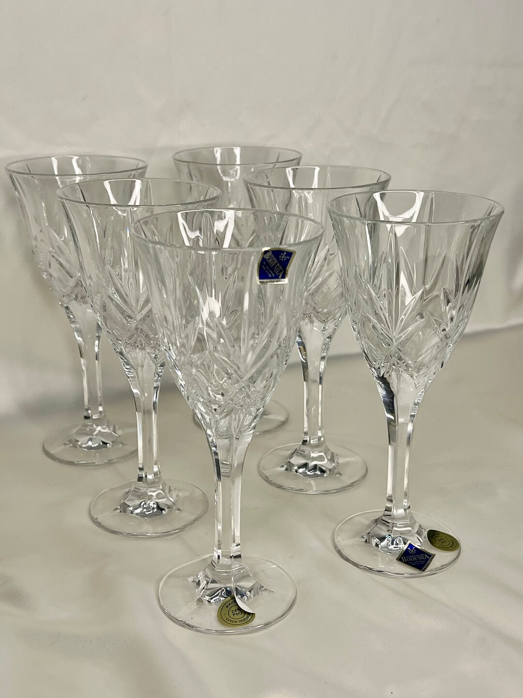 Beautiful Heavy Bohemian Crystal Wine/champagne Glasses. Set of 6. Full