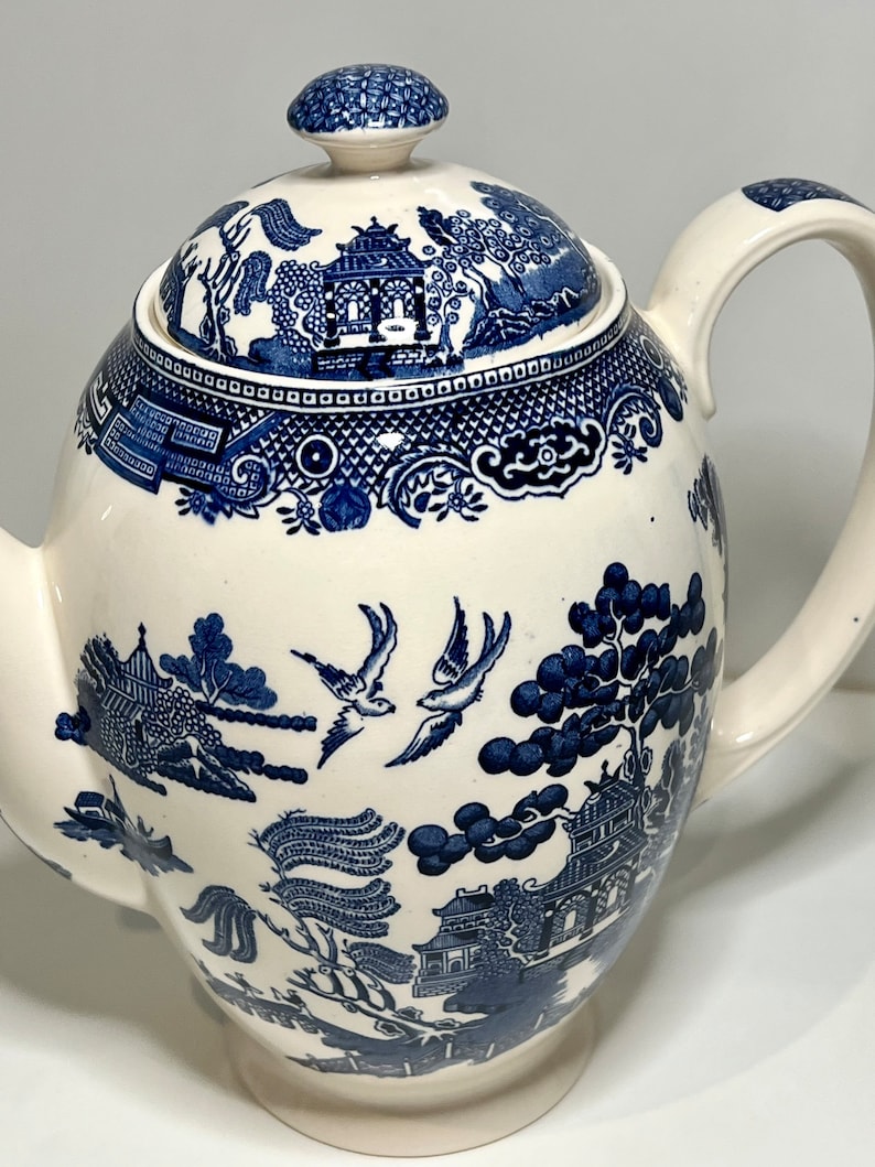 Vintage Johnson Brother Blue and White Teapot