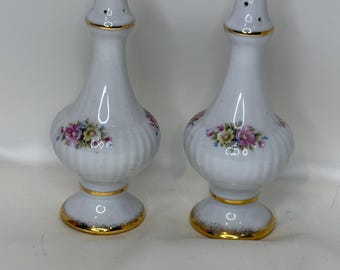 Westminster Australia Salt And Pepper Shakers, Fine China Floral Motif Gold Trim