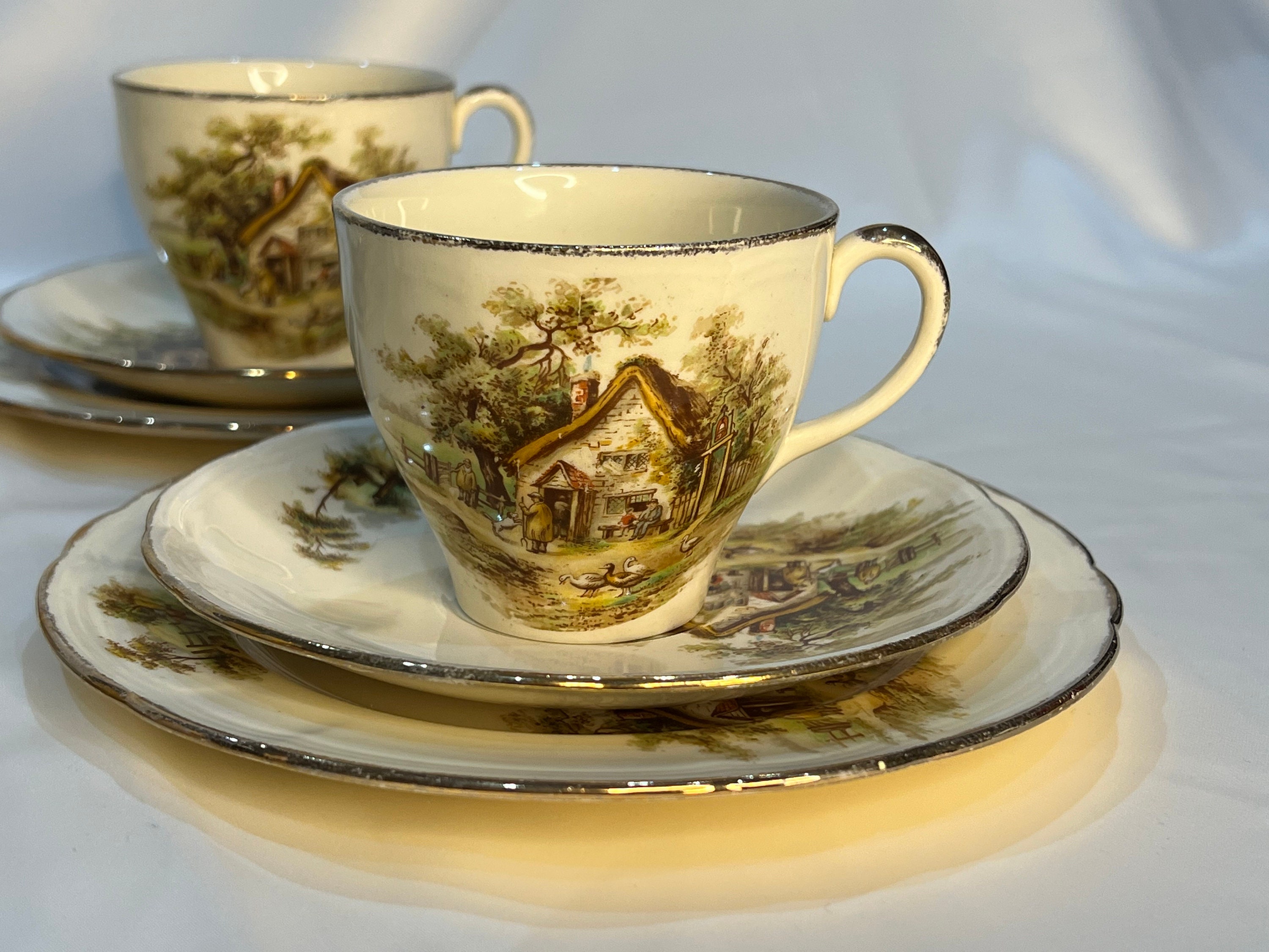 Alfred Meakin the Rest, Trios of Cup, Saucer and Tea Plate. 4 Sets 