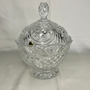 Vintage 24% Pbo Crystal Pedestal Covered Candy Bowl Made in Slovakia. Like new Condition