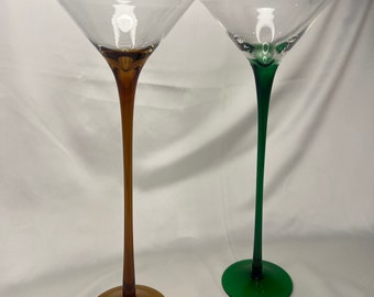 Tall Elegant Long Stemmed Martini Glasses. 1 x Brown.1 x Green. Sold separately
