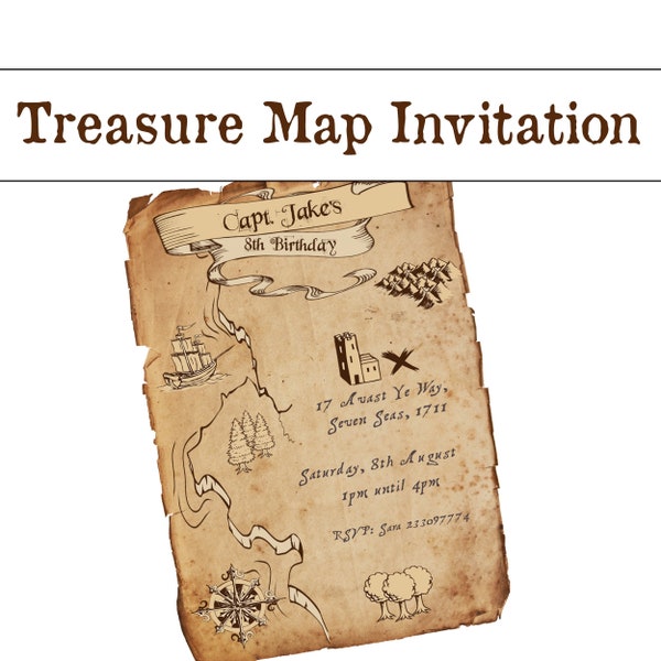 Treasure Map Invitations | Phone and Paper pirate party invite templates