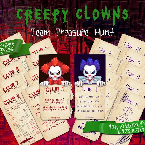 Scary Outdoor Treasure Hunt for Teenagers | Halloween Scavenger Hunt | Creepy Clowns | Editable Templates