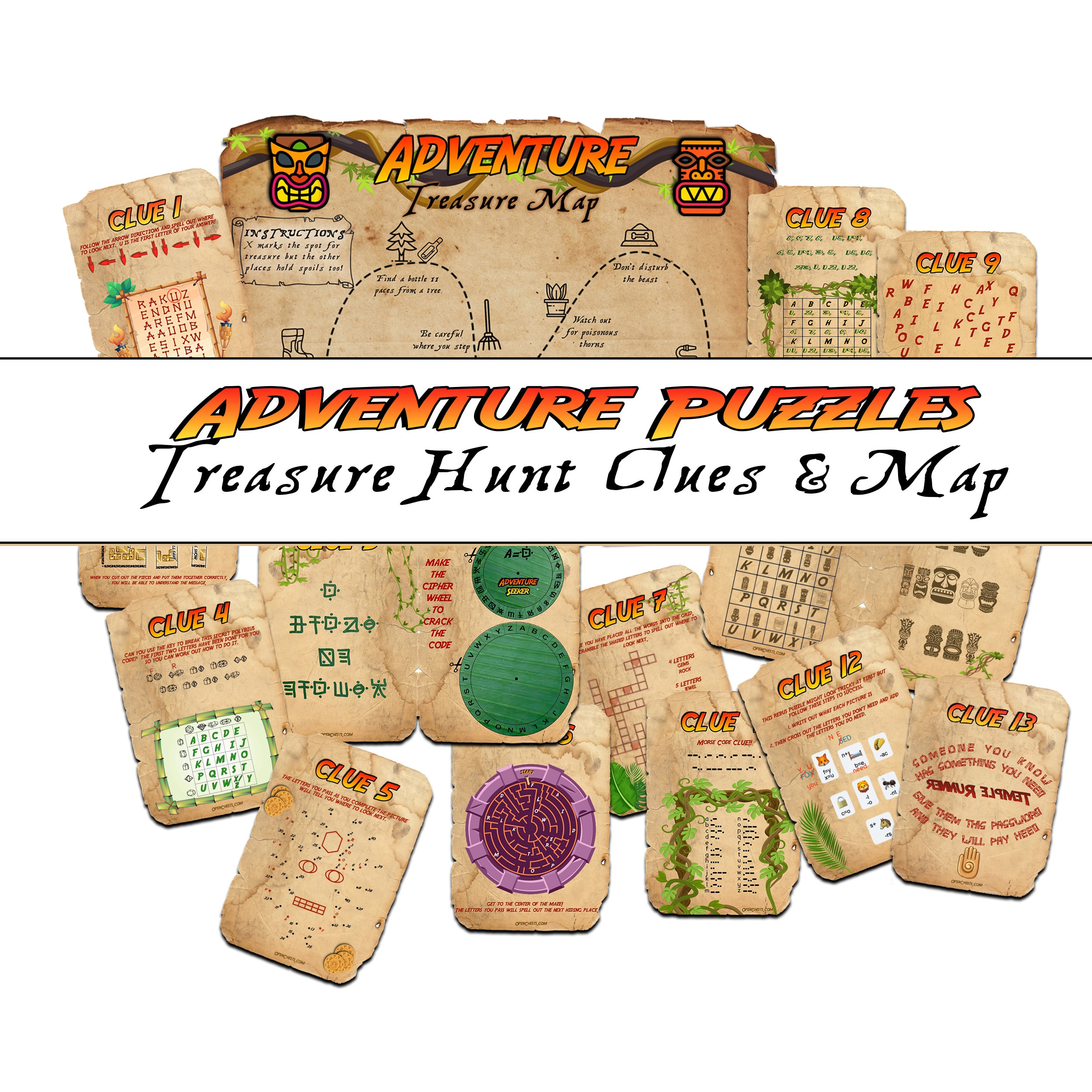 Outside Treasure Hunt Puzzle Clues for older kids & teens | Scavenger Game | Jungle Adventure Party Birthday Activity Puzzles
