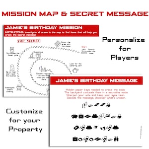 Carte de la mission et message du code secret du jeu d'espionnage - personnalisables