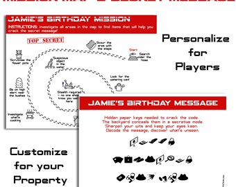 Spy Party Game Mission Map & Secret Code Message - customizable