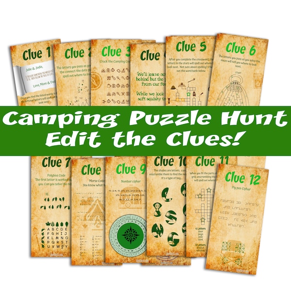 Camping Treasure Hunt Clues | Outdoor Scavenger Hunt | Puzzle game for older kids, tweens and teens