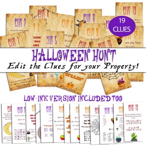 Editable Halloween Treasure Hunt Clues for older Kids | Outdoor printable scavenger hunt game | Outside Activity | Game for Tweens and Teens