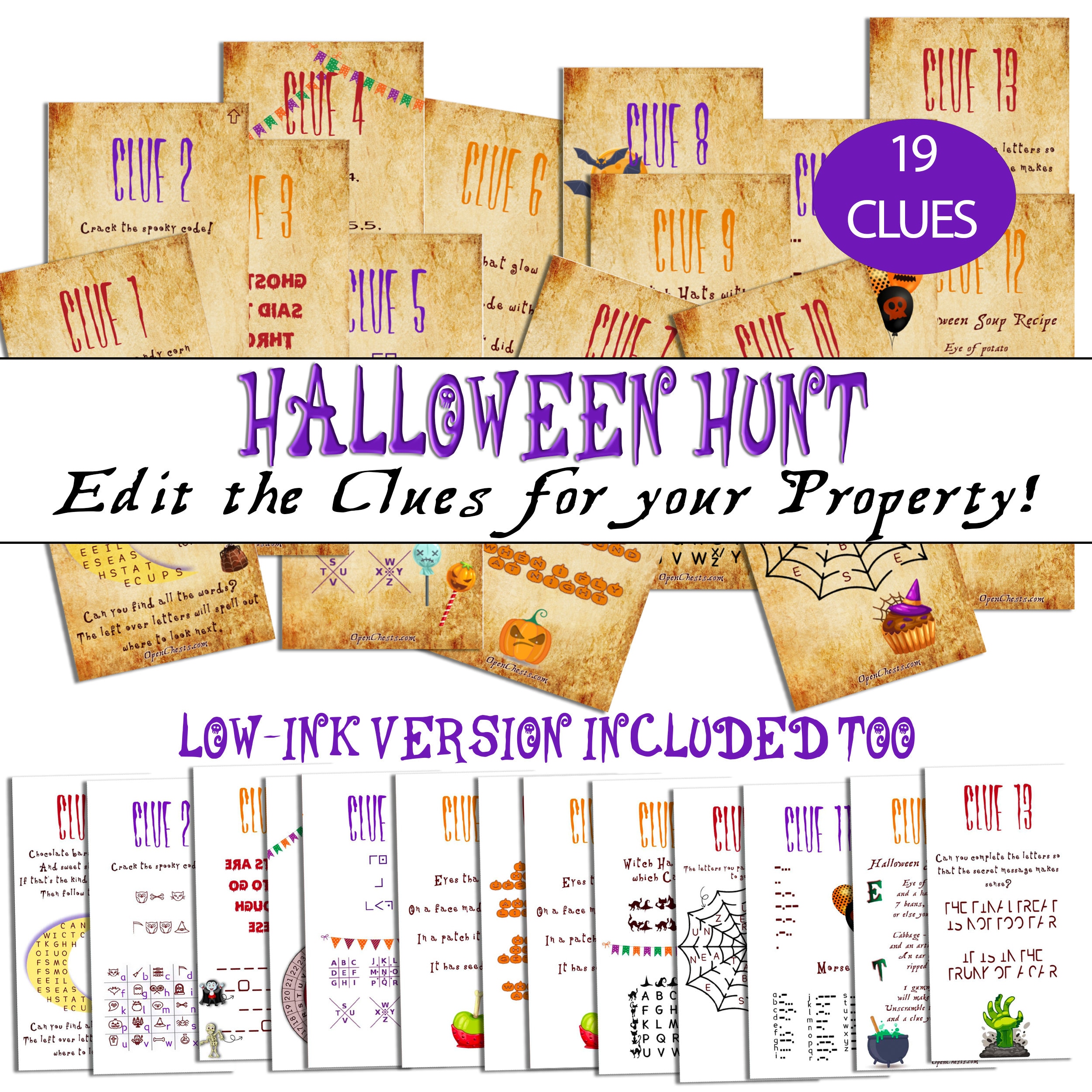 Editable Halloween Treasure Hunt: Puzzle Clues for Teens (Printable PDF)