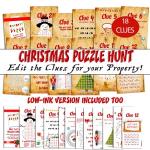 Editable Christmas Treasure Hunt Clues for Older Kids | Printable scavenger hunt game | Puzzle Family Activity | Party Game