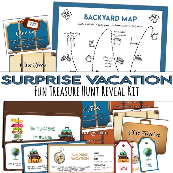 Vacation Reveal Scavenger Hunt | Surprise Beach or ski holiday idea with Riddle Clues and Boarding Passes | Great for kids, teens and adults