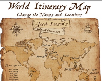 DIY Travel Itinerary Map: Editable World Adventure Keepsake (Digital Download)