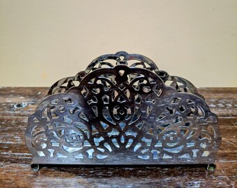 Vintage Effepi Italy Silver-Plated Ornate Filigree Napkin Holder / Letter Rack