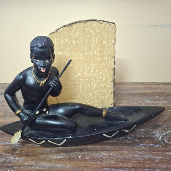 Lámpara de TV Nieri de los años 50: Figura de barquero de tiza americana negra