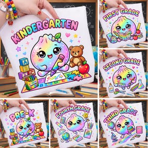 Glitter Dumpling School Bundle PNG, Kindergarten to Fourth Grade, Kawaii Back to School Shirt Design,Instant Download