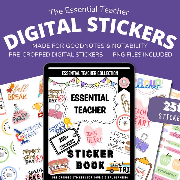 250+ Teacher Digital Stickers for Goodnotes and Notability | Pre-cropped PNG | Classroom | Digital Planner | Education | Minimalist | SVG