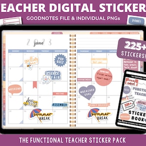 225+ Teacher Digital Stickers for GoodNotes and Notability | Pre-cropped PNG | Classroom | Digital Planner | Education | Minimalist | SVG