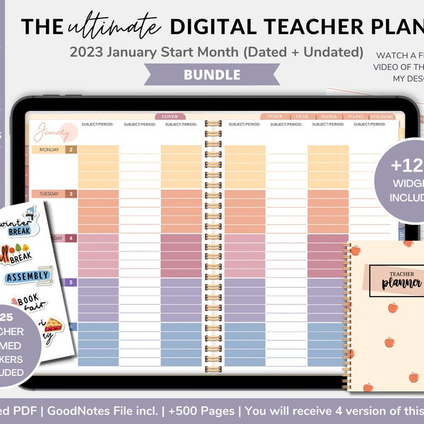 2023 January Start Digital Teacher Planner Bundle | Australian Calendar | Dated + Undated | +150 Widgets | +225 Stickers | GoodNotes Planner